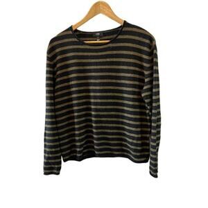 LINE 100% Cashmere Black & Gold Striped Crew Neck Long Sleeve Pullover Sweater S